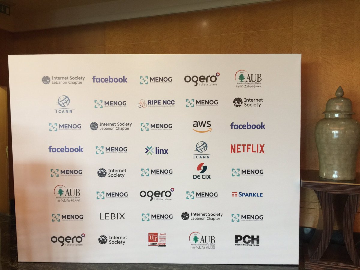 ChristineArida's tweet photo. Quite an impressive list of partners and sponsors at  #MENOG19 Meeting and Peering Forum https://t.co/FMoTcv3t37