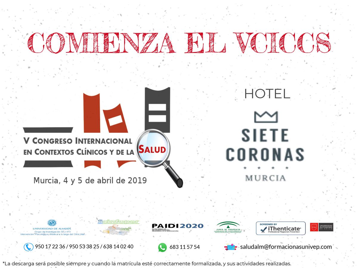 formsoci_ccss's tweet photo. ¡¡¡COMENZAMOS EL #VCICCS!!!
🕙 10:00 INAUGURACIÓN
¿Quieres saber más? Visita nuestro Programa Científico en 👉
https://t.co/Hdqmc5A7Qb
Para cualquier duda❓ o ➕ información ponte en contacto con nosotros:
☎️☎️📱 950 17 22 36 / 950 53 38 25 / 638 14 02 40 https://t.co/ol6p939Dwv