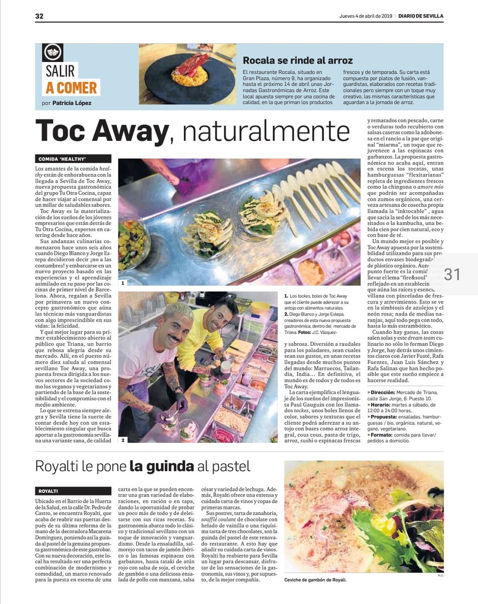 aunicos's tweet photo. Gracias al @diariosevilla por el artículo sobre la apertura del nuevo concepto @toc_away en el @mercado_triana en Sevilla.
.
.
#tocaway #asesoramientosunicos #Creatividadestrategica #Comunicacion #nuevoconcepto https://t.co/Sii0Fy8963