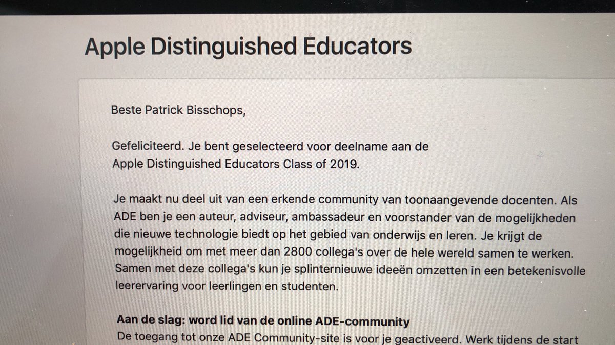 Best news of today! Honored to be a new Apple Distinguished Educator!#ADE2019 Looking forward to see you all in Noordwijkerhout!#EMEIAinstitute