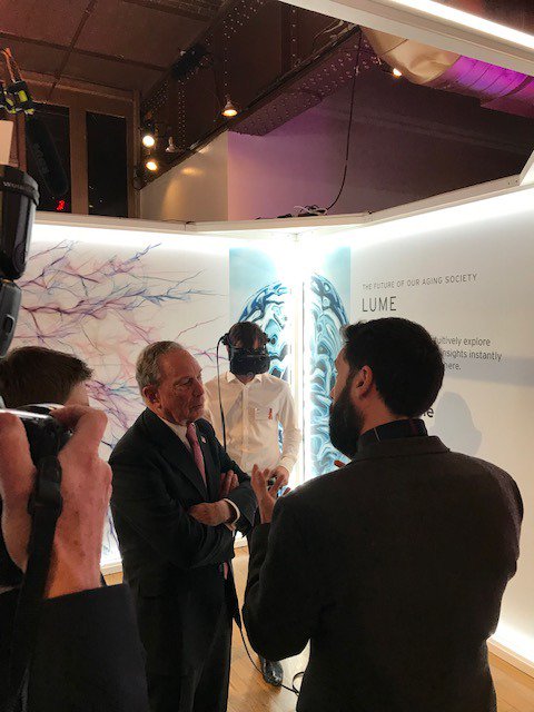 Delighted to demo <a href="/lumeVR/">Lume</a> to <a href="/MikeBloomberg/">Mike Bloomberg</a> at 'Designing Our Future' in New York - developed through the Imagination Labs programme with <a href="/Cambridge_Uni/">Cambridge University</a> Lee Labs. Learn more about Lume here... bit.ly/2UhNdOo #GREATfuture