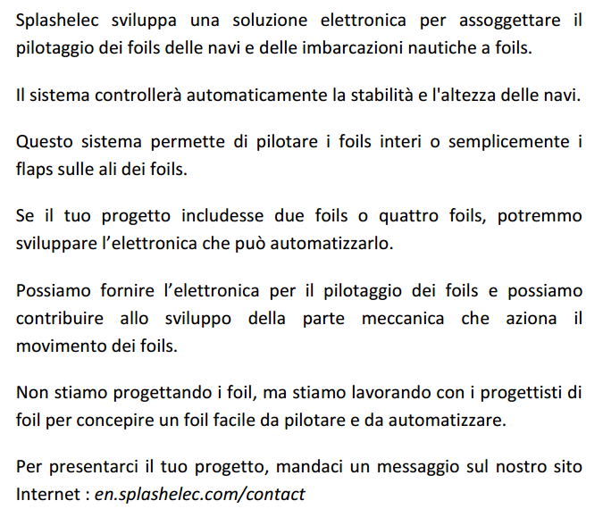in Italiano: Hai un progetto di aliscafo?
Sei un architetto navale? Vuoi aggiungere foils al tuo progetto di barca?
O hai un progetto di imbarcazione a foils? (barca, acquascooter, barca a vela, surf elettrico..) #foil #elettronica #controllo #automatico