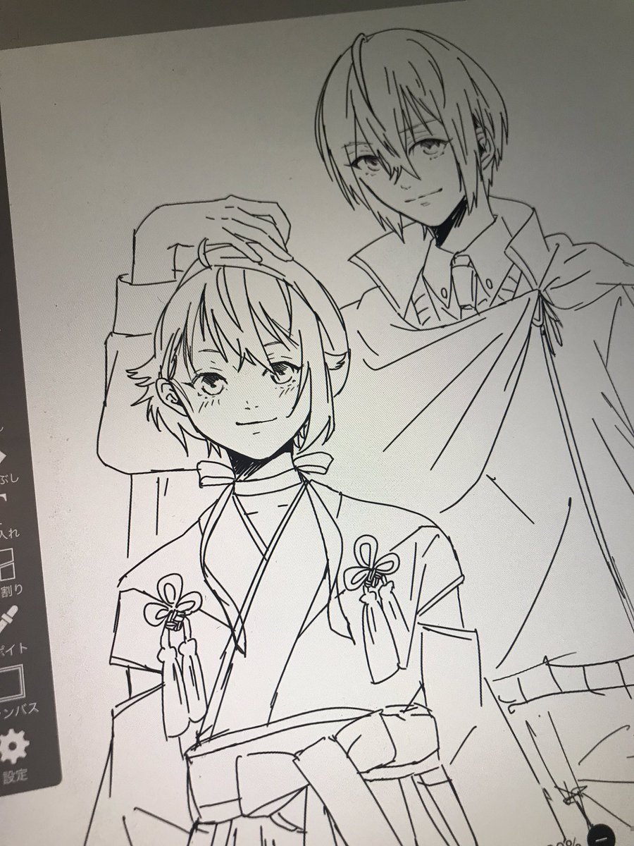 審神者ちゃんとまんばちゃんアナログをデジタルに描き直してる 