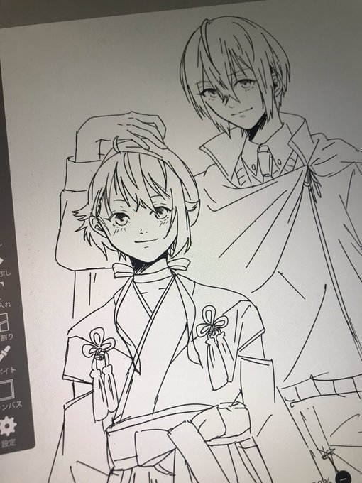 審神者ちゃんとまんばちゃんアナログをデジタルに描き直してる 