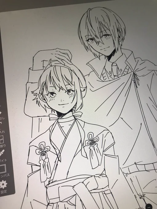 審神者ちゃんとまんばちゃんアナログをデジタルに描き直してる 