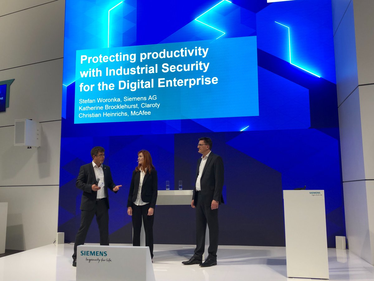Claroty's tweet photo. Today at #HM19 Claroty is honored to be on stage live with our partners @Siemens, #TalkingCyber with Stefan @Woronka @SiemensIndustry stage at 4:05pm. Join us! https://t.co/g2xKidJBGq