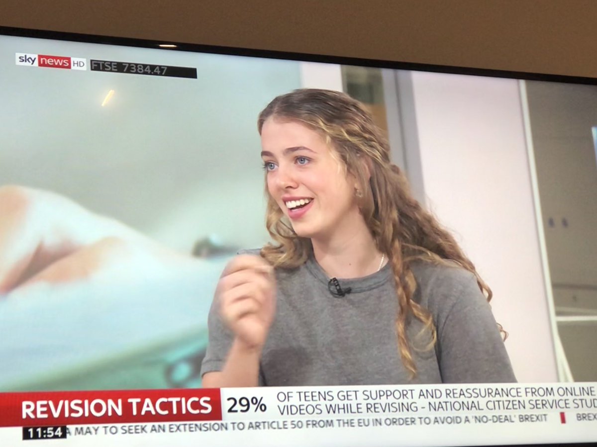 unjaded_jade's tweet photo. WOAH is that your gal on @SkyNews ?????!! 🤯

It was an honour to discuss research by @NCS into how StudyTube benefits young people! 🌟
Exam stress is real. Not knowing how to revise is real. Having somehow contributed to making teens feel less alone in it all means a lot! x https://t.co/t9JPJiSyai