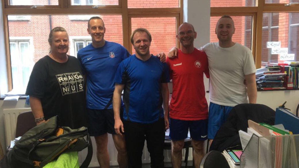 CncsScience's tweet photo. Well done to the Science representation at the annual teacher bleep test, raising money for West Blatchinton Foodbank. Special congratulations to Mr Jeens who came in second. @CNCSOfficial @CNCS_Year9 #jeeno https://t.co/VMBnhYyjrD