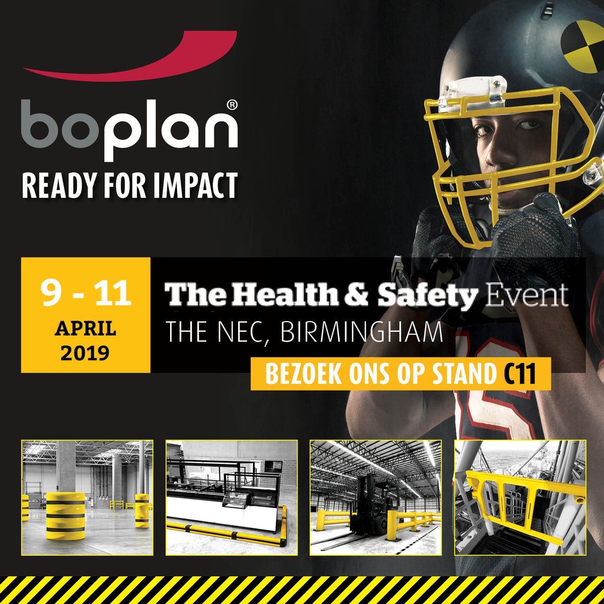 BoplanNL's tweet photo. Bezoek onze stand C11 tijdens The Health and Safety Event in Birmingham !

#Boplan #ReadyForImpact #SafetyFirst #HSE19 #SafetyBarriers #Guardrails #Bollards #GoalPosts #RackProtection #ColumnProtection #CornerProtection #SafetyGates #KickRails #WheelStoppers https://t.co/iEiCvGJ63S