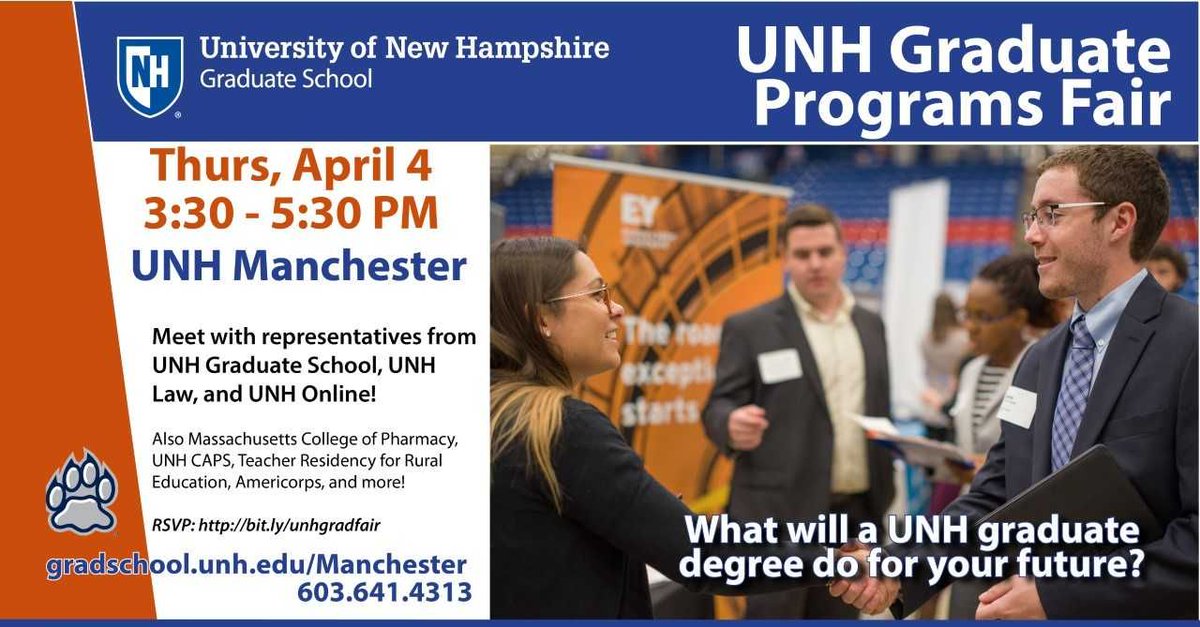 UNHAnalytics's tweet image. We hope to see you all this afternoon in Manchester at the @UNH_GradSchool programs fair! Stop by and visit to learn more about #UNHAnalytics and how we provide our students with the tools and knowledge to succeed in the data science field. #ThisIsUNH #DataScience #BigData