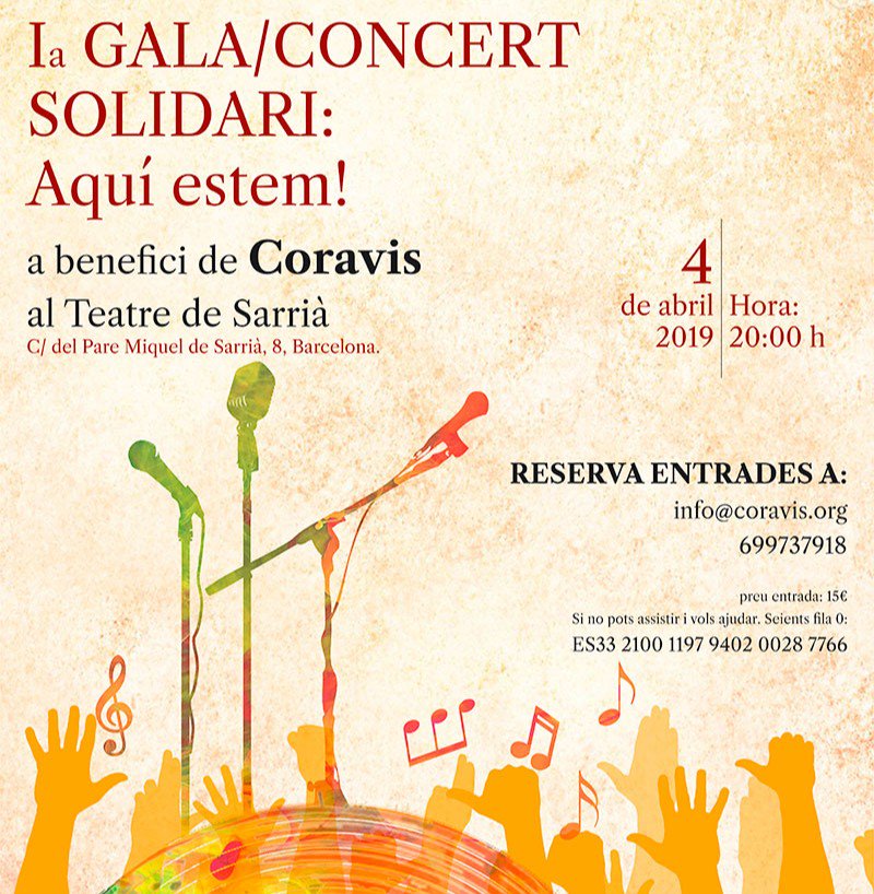 Centredesarria's tweet photo. #CONCERTSOLIDARI 🎶 | Aquest vespre tenim la oportunitat d'acollir la gala solidària de la entitat per la gent gran #Coravis. 

📣 Us hi esperem al #TeatredeSarrià a les 20h!
📌No us perdeu el reportatge de @CatalunyaRadio 👉🏿 
https://t.co/cwxnlDyU1v https://t.co/RUulmM8rHU