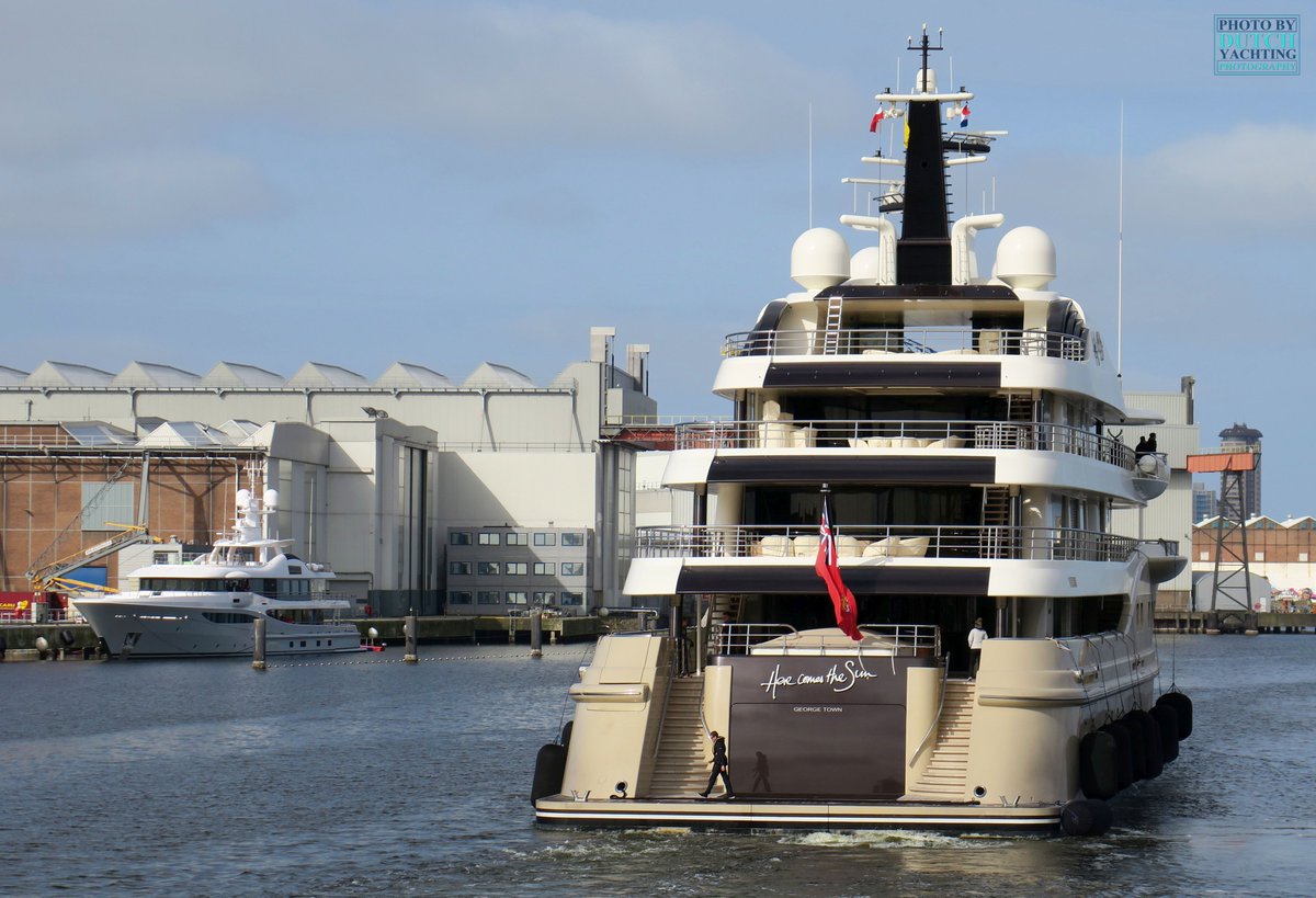 Dutchyachting's tweet photo. The #Hull of #YN473, a #LimitedEditions180, arrived at #AmelsHolland in #Vlissingen on April 17 of last year and was #launched nearly 10 months later on February 16 of this year. We captured the 55m/ 180’4” #yacht in #port Tuesday last week. Photos by @DutchYachting https://t.co/tdEDvSr4SW