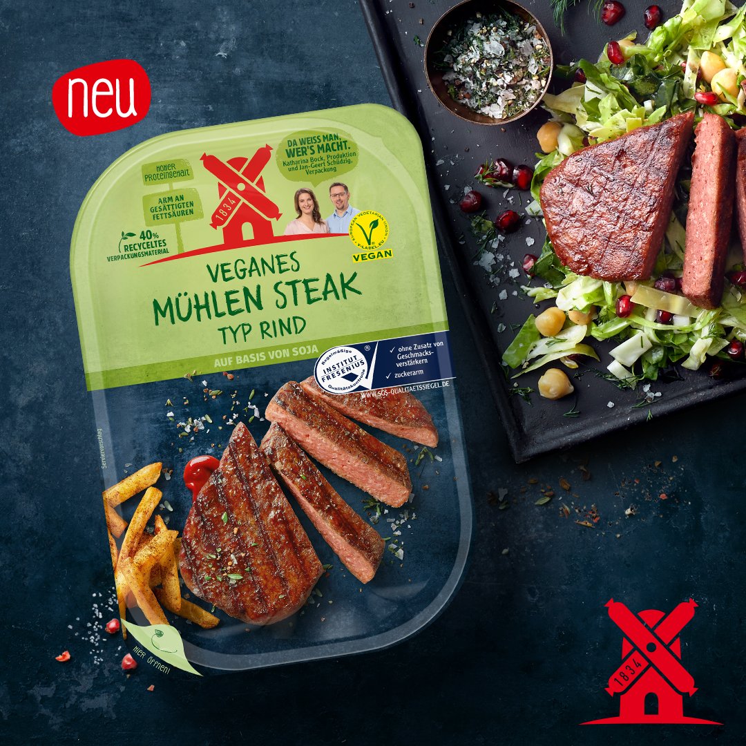 Ruegenwalder's tweet photo. Endlich da und mega-lecker! 🤤 Unser Fleisch aus Pflanzen in den drei Sorten „Veganes Mühlen Filet“, „Veganes Mühlen Steak“ und „Veganes  Mühlen Geschnetzeltes“ 🌱=🥩 Ran an die Pfannen, wir wünschen einen guten Appetit! 🍽😋 https://t.co/UhDE5OkGPG #veggie #vegan #neuprodukte https://t.co/MAhru89LAw