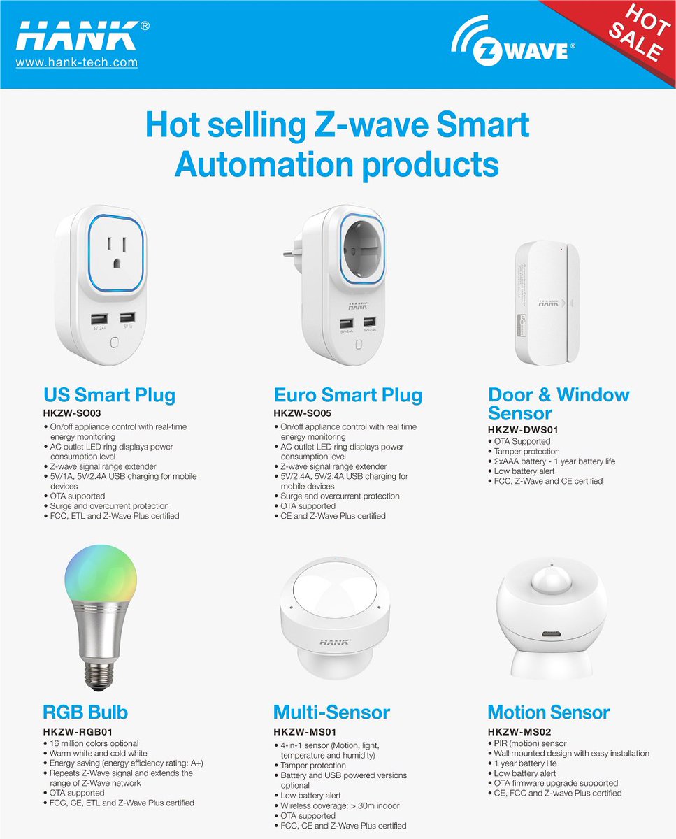 Check HANK Hot Selling #ZWave #SmartHome Products. 👉 #SmartPlug #DoorSensor #SmartBulb #PIRMotionSensor #WirelessDetector They're your eyes, and ears! Let's make life simple, safe, and smart with HANK.