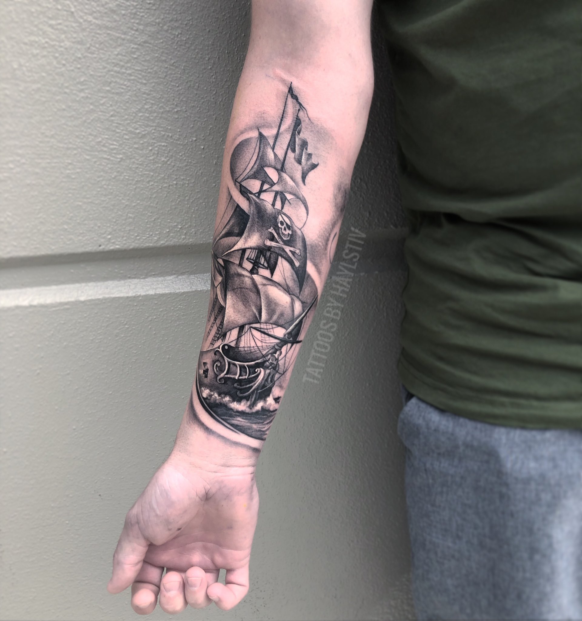 Pirate Ship Tattoo Forearm