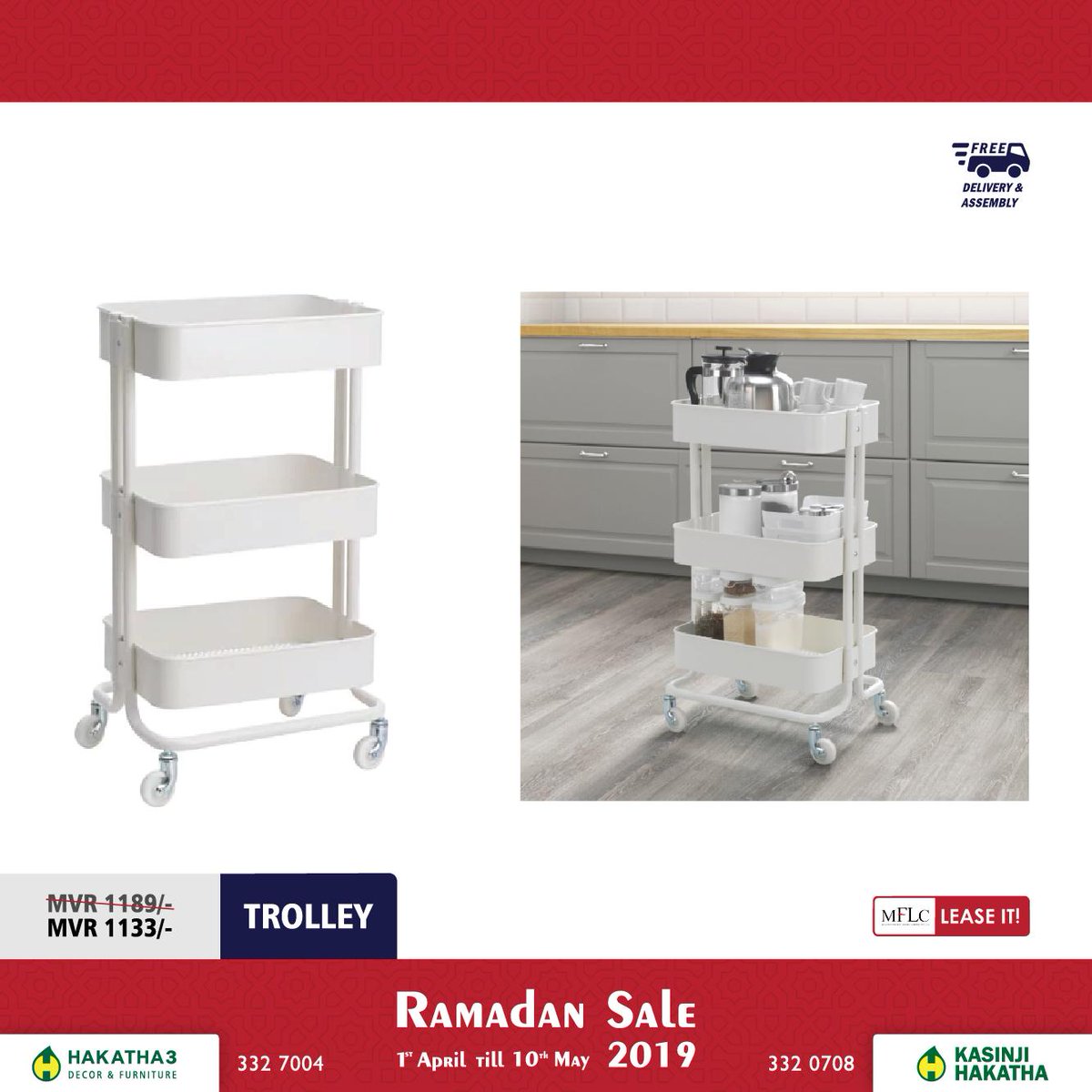 hakathamv's tweet photo. This multifunctional IKEA trolley can be used to store kitchen utensils, crafting tools, toiletries. Buy it on installments using @mflc_mv Lifestyle Lease. Call 3327004 for more info. #hakatharamadansale https://t.co/KSf3mWblg2