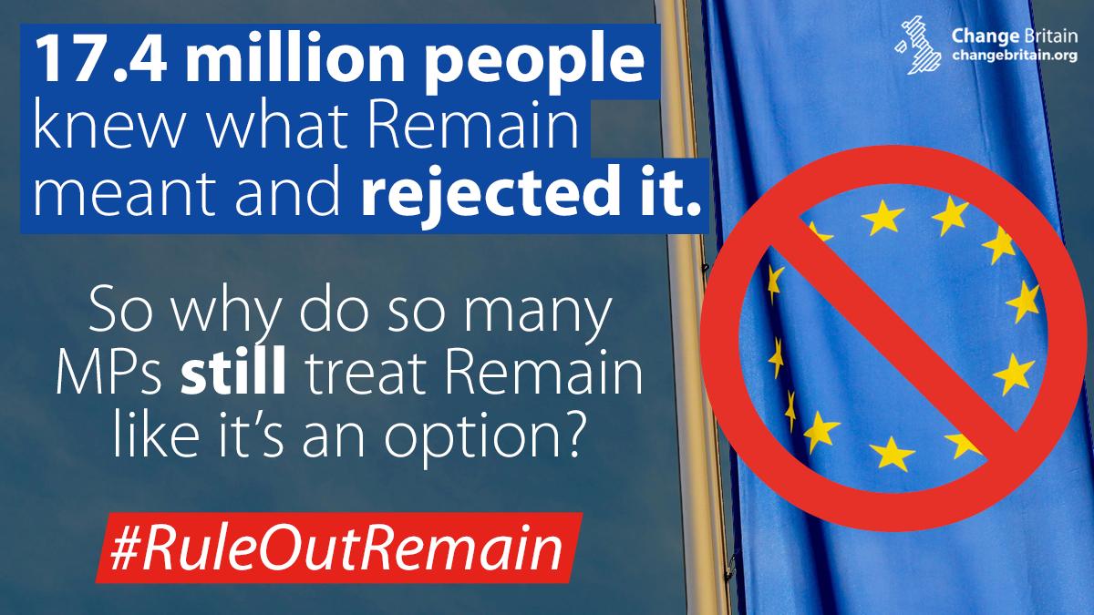 Change_Britain's tweet photo. There is one option that must be taken off the table by politicians - because it's what voters have already told them to do. #RuleOutRemain https://t.co/flTgXuxP19