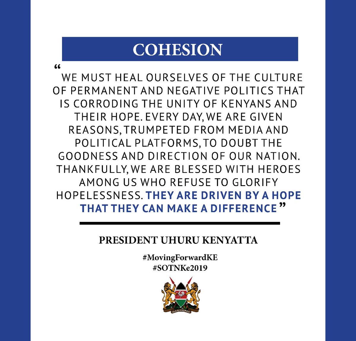 NCIC_Kenya's tweet photo. #StateoftheNation
Social Cohesion incorporates different elements, it is a major component in the relationships among individuals and groups, which, if well managed, can bring about a sense of belonging, acceptance, recognition and peaceful co-existence.
#SOTNKe2019
#KnowNCIC https://t.co/jc5g3xFy0J