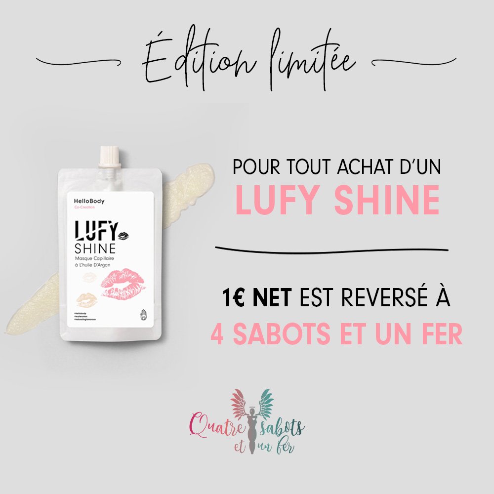 hellobody_fr's tweet image. Hello LUFY SHINE @Lufyyyy ✨ Notre masque capillaire fait du bien à tes 💇‍♀️ mais aussi aux 🐶🐱🐭🐹🐰🦊🐻🐸 ! Go sur hello-body.fr pour faire une bonne action pour toi et pour eux ! Découvre l’association sur 4sabots.org #HelloBody #LufyShine #CrueltyFree