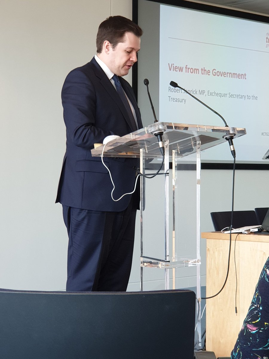 Robert Jenrick, Exchequer Secretary to the Treasury talking to the <a href="/CharityTaxGroup/">Charity Tax Group</a> conference. Mentioned the <a href="/CharityRetail/">Charity Retail Association</a> Gift Aid de minimis and that the reduction in business rates for small properties is being welcomed by charity shops. True!