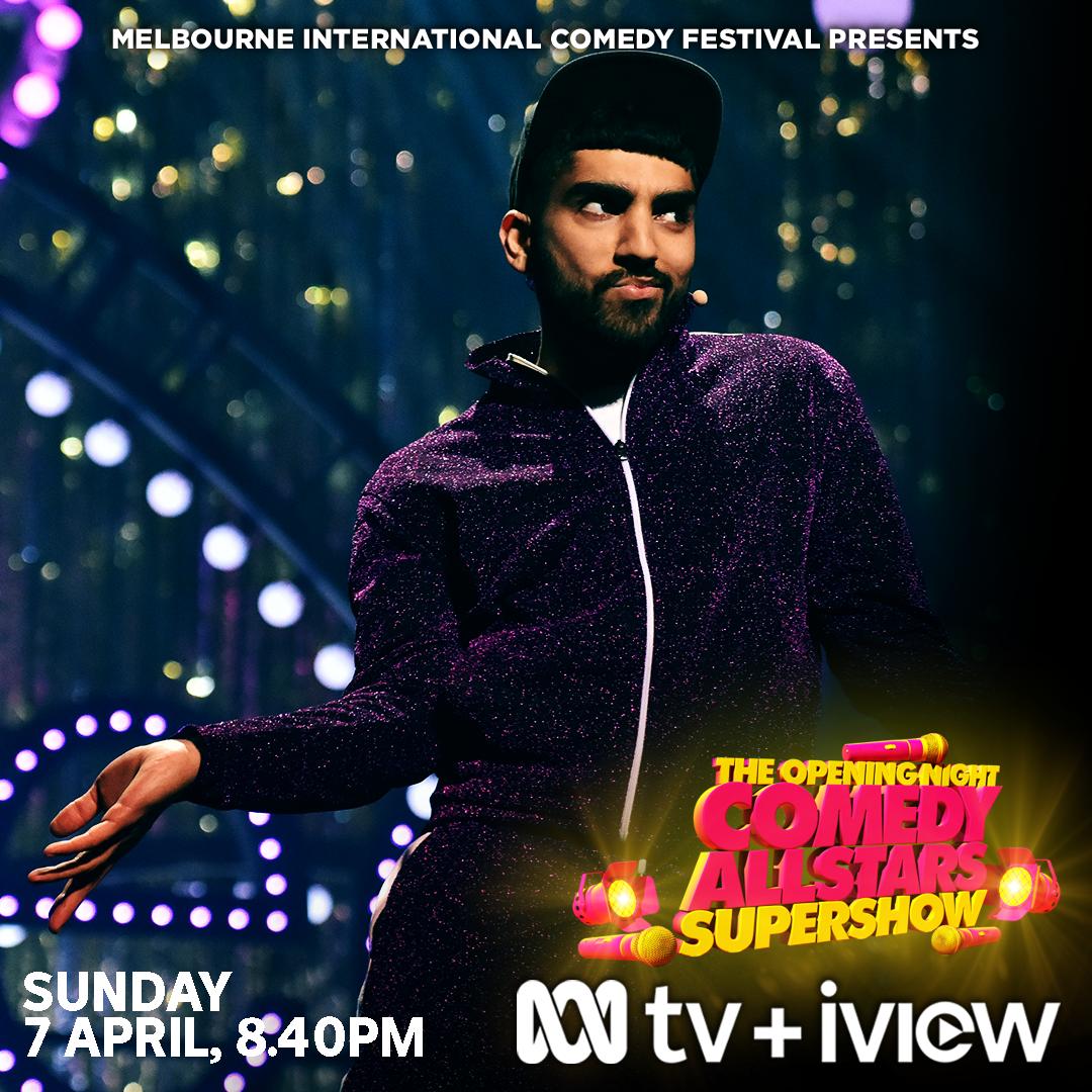 pbjmanagement's tweet photo. It a double whammy mega treat as the fantastic @MawaanR will also be on The Opening Night Comedy Allstars Supershow from @micomfestival! Can there be too much good comedy in one place? We don't think so! Tune in from 8.40pm on Sunday for all the laughs! https://t.co/zyCN8cvA72