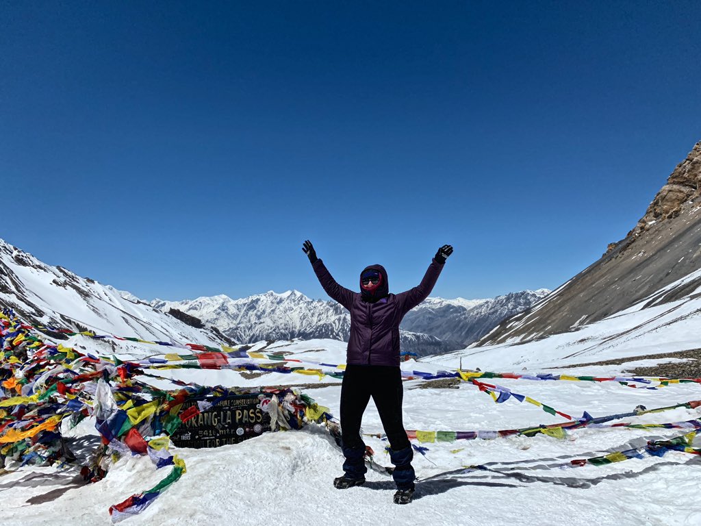 lr_dc's tweet photo. Annapurna Circuit ✔️.  Thorong La Pass (5416m) was a HARD day, but I made it with the help of a great team and $9 crampons.  🇳🇵🏔🚶‍♀️(whoever was taking pics with my phone decided to only take this pic 🤷‍♀️) https://t.co/zZFzPV3iOt