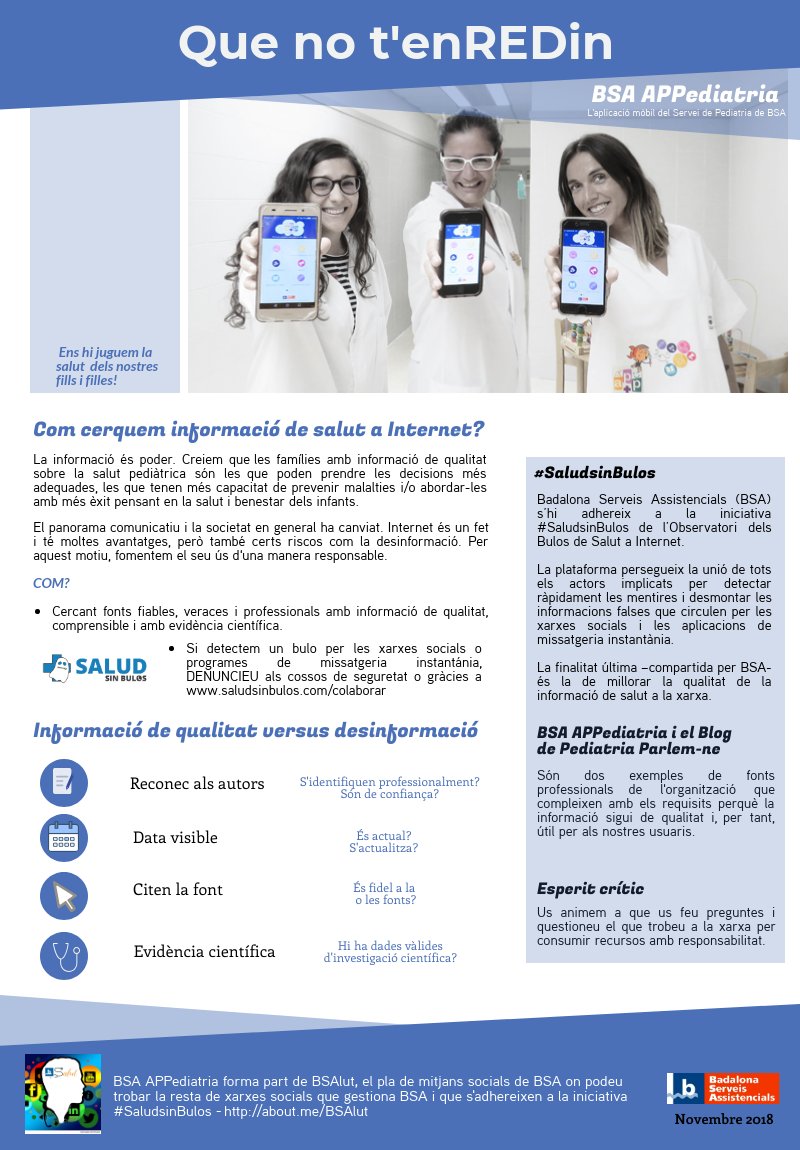 BSABadalona's tweet photo. Si parlem de #FakeNewsSalut també de la necessària educació mediàtica i/o pensament crític com ha avançat a @COMBarcelona @jescarrabill i @carloscomsalud. De qui és responsabilitat? Autoritats, professionals de salut, mitjans, tots?

Per una #saludsinbulos @SalutBDN @gtolchinsky https://t.co/7d2fODirOf