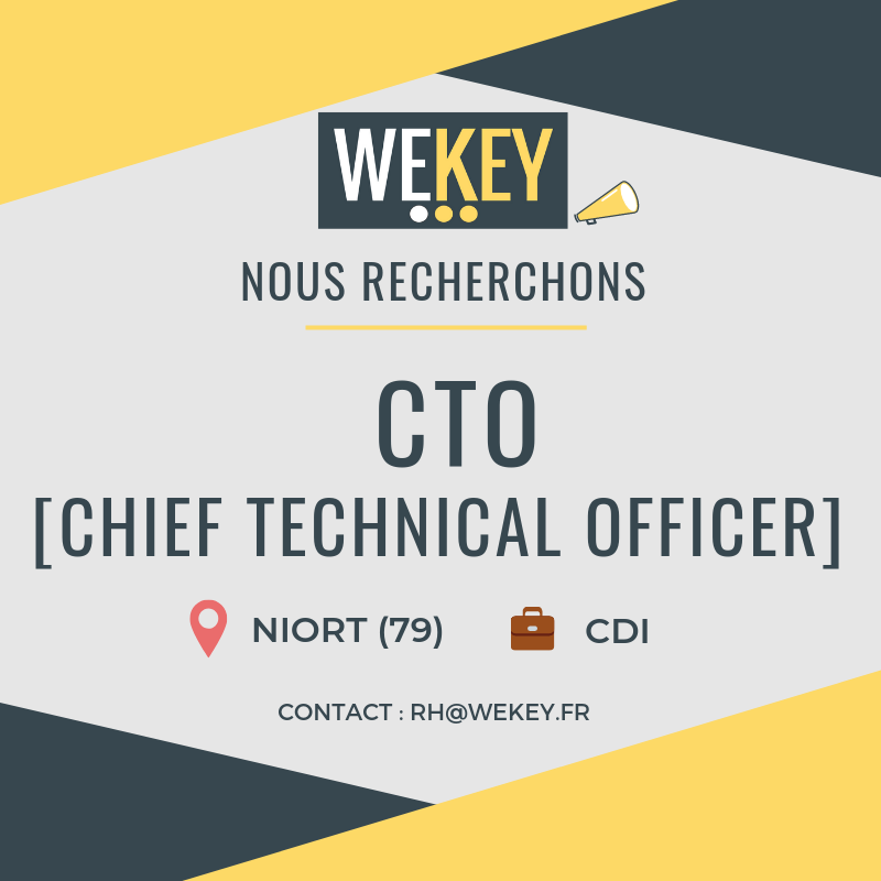 WEKEYJob's tweet photo. #RECRUTEMENT 🔍 Pour un de nos clients, nous recherchons un #CTO [Chief Technical Officer] 😀 #Niort #WeNeedYou https://t.co/EWhE9TM0lS