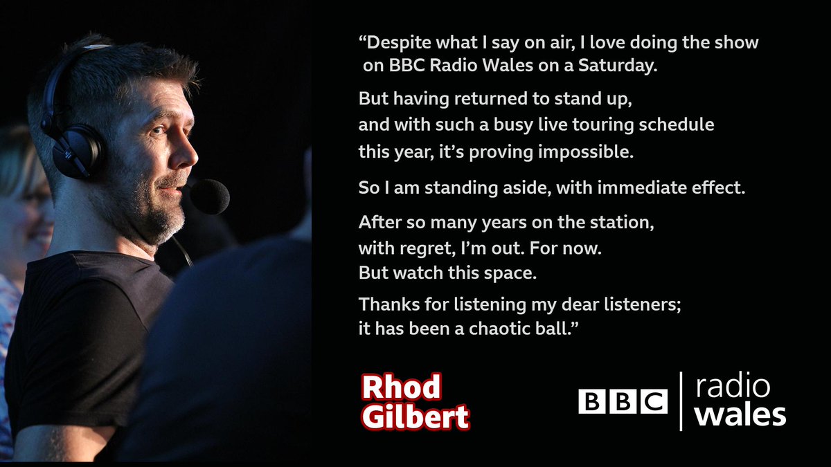 Morning everyone. Some important news for fans of the Rhod Gilbert show on @BBCRadioWales. Details here: bbc.co.uk/mediacentre/la…