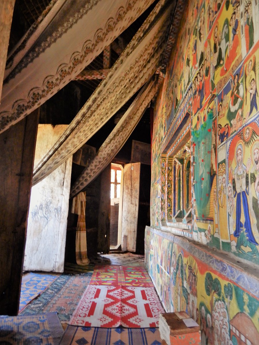 WomersleysLtd's tweet photo. Plant based organic pigments in fish oil form some of the natural decorative paints which have been painted onto cotton canvas, over earth  daubed walls, at the Ura Kidane Mehret church. https://t.co/ktVRHVJaez https://t.co/B3UQGTizOA