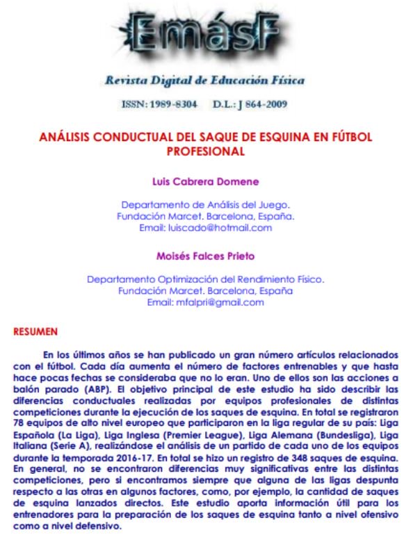 Mfalpri's tweet photo. 🆕✅⚽️ Nueva publicación: Análisis conductual del saque de esquina en fútbol profesional. 
📰Revista #EmásF
🖥️Enlace web: https://t.co/YM1fZWgzjY
👥Un placer compartir publicación con mi compañero @luis_cabrera8 https://t.co/y3iL2LqlwZ