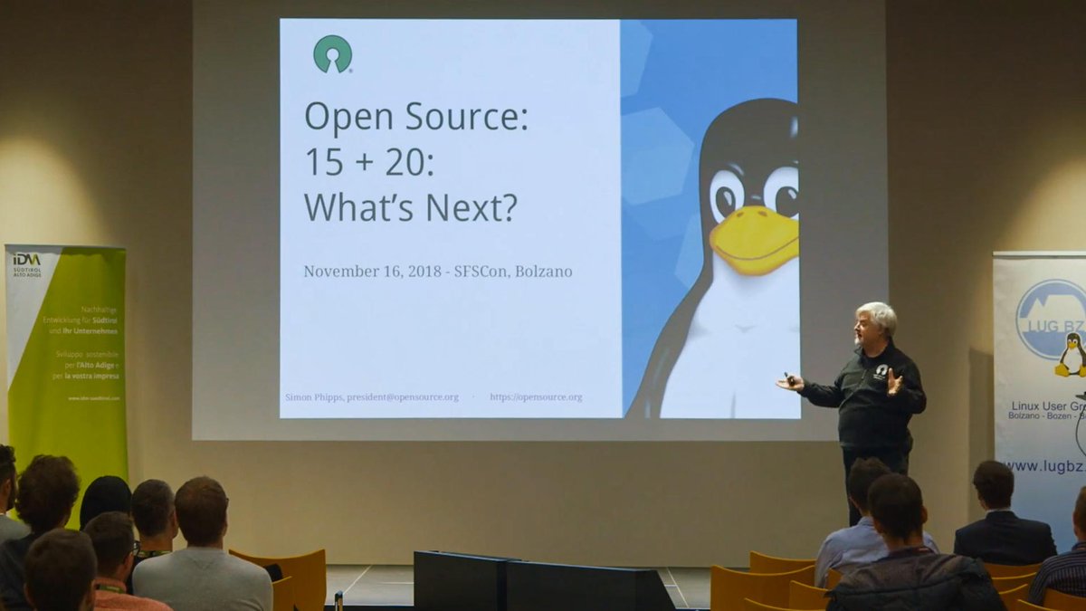 SFScon's tweet photo. #TBT @SFScon 2018
π¬"Open Source: 15+20=Whatβs next?" Simon Phipps @webmink, president at @OpenSourceOrg
Hear where open source came from, why open source works, and five predictions for whatβs next:
πΉ https://t.co/RNJfeVQIbA
π https://t.co/jKpfN4w02Q β¦
#opensource #SFScon18 https://t.co/zwBNJCK8H4