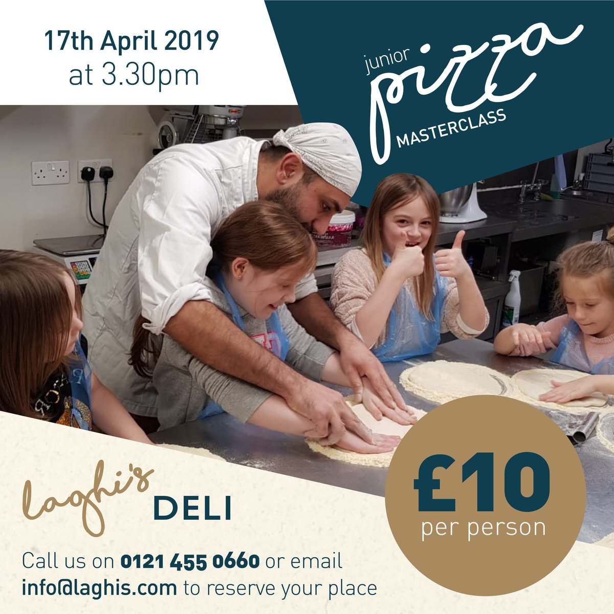 LaghisDeli's tweet photo. OUR JUNIOR PIZZA MASTERCLASS IS BACK! 

Our next Junior Pizza Masterclass is Wednesday 10th April at 6.30pm &amp; bookings are now live!

Call us on 0121 455 0660 to book 🇮🇹

#LaghisDeli #LaghisEvents #PizzaMasterclass #FamilyFun #Edgbaston #Birmingham https://t.co/hu2rhPT52q