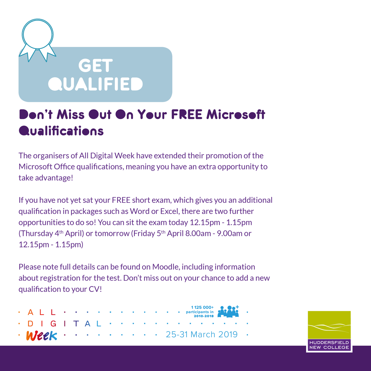 Hnc Official Due To The Success Of The Opportunity For Students To Take Their Free Microsoft Office Exams During Alldigitalweek We Have A Couple Of Extra Open Sessions Taking Place