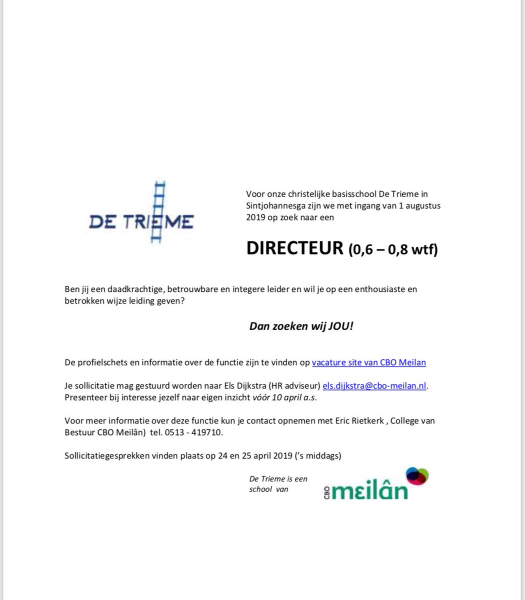 Zoeken wij jou? #cbomeilan #vacature #directeur