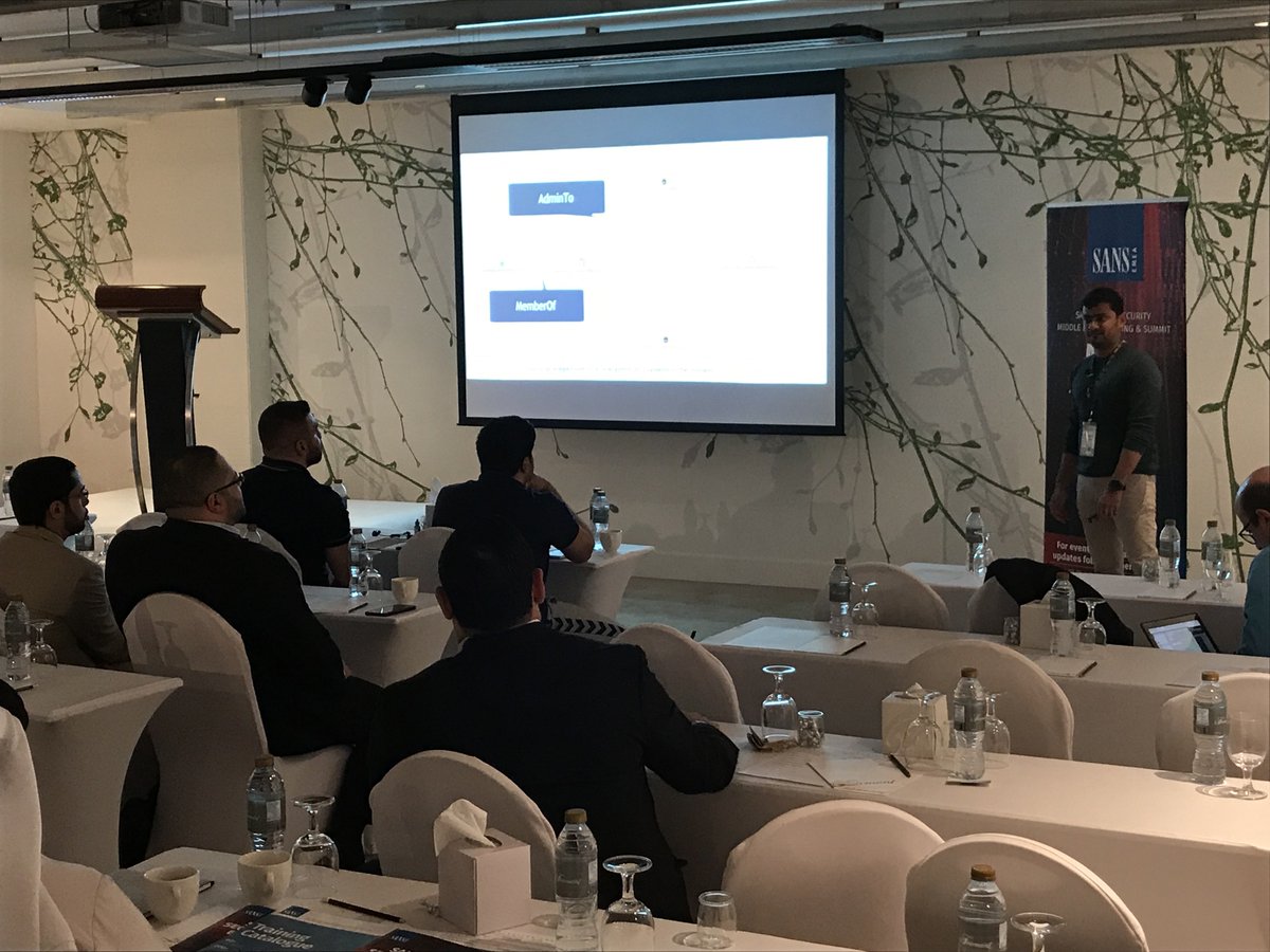 SANSEMEA's tweet photo. How could you exploit misconfigured permissions between different Active Directory objects? A great talk by Juned Ahmed Ansari of @GuardedbyGenius which provides insight for both Pentesters as well as for Defenders. #CyberSecurityME https://t.co/Gt0C8XI9t2
