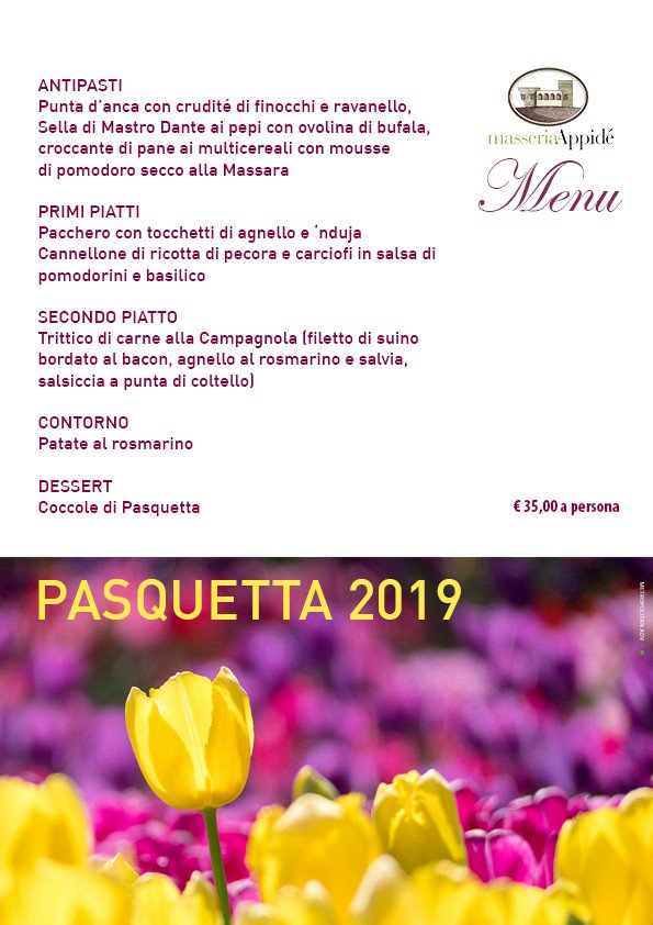 Mancano pochi giorni, scegli di trascorrere Pasqua e Pasquetta 2019 in una bellissima masseria del Salento.
Per i propri ospiti, la direzione della Masseria Appidè a Corigliano d'Otranto in Provincia di Lecce vi propone molto interessante.
Info
sposieventi.com//masseria-appi…