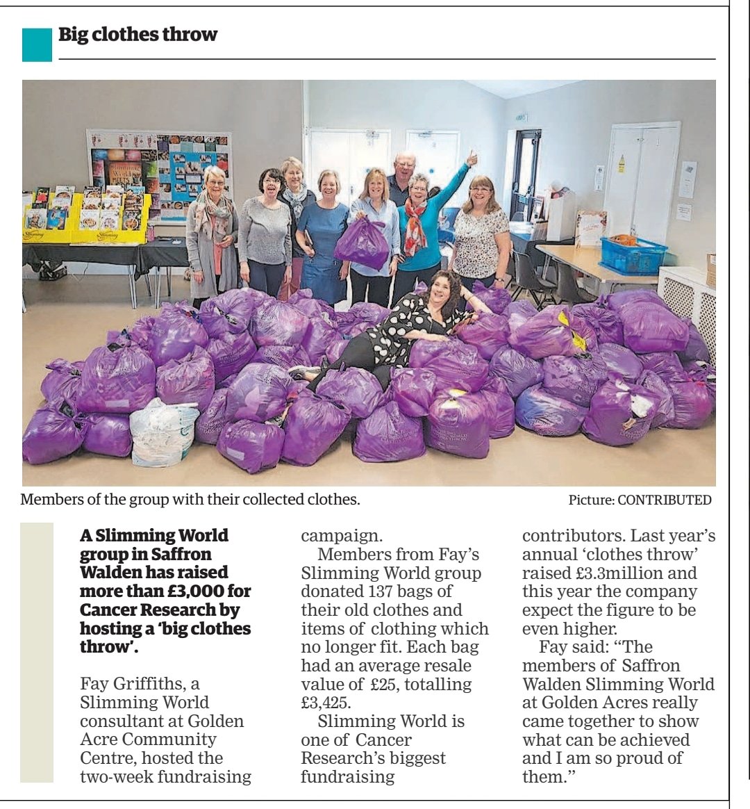 FaySWSW's tweet image. Thanks to @swreporter24 @imogen_braddick @HaydenArmes for an amazing editorial sharing our success with @CRUKSaffronWald and the #bigclothesthrow 
#proud