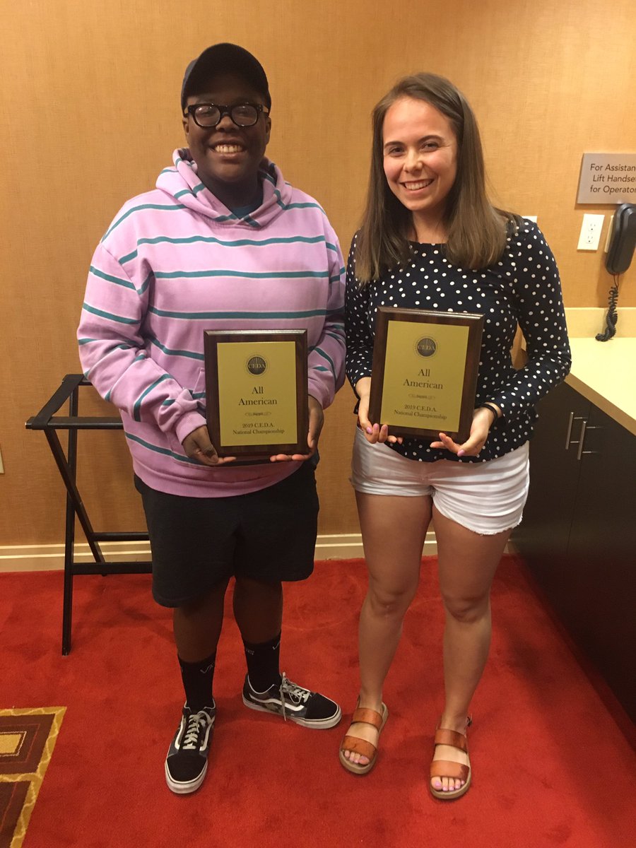 KansasDebate's tweet photo. Kyndall and Julia won CEDA All American Awards! The award recognizes students who represent the best of college debate in the areas of competitive and academic success and squad leadership. Wish them and the rest of the team good luck at CEDA this weekend! 
#RockChalk https://t.co/sIJAghqzR3