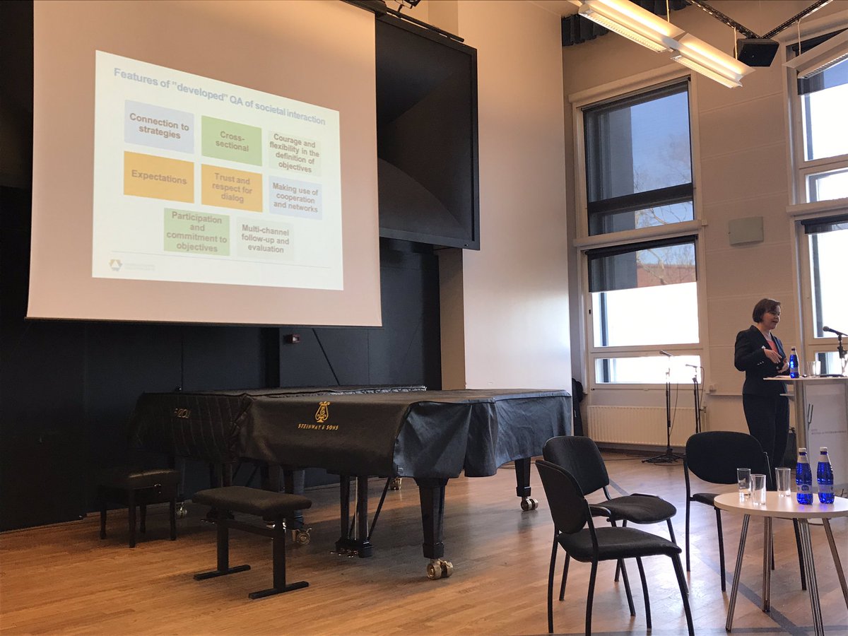 NurkkaPauliina's tweet photo. Helka Kekäläinen from #finheec is presenting the features of developed quality assurance of societal interaction in a #heise project (higher education institutions for societal engagement) multiplier event at Estonian Academy of Music and Theatre #laureauas #lupaviestiä https://t.co/6jEQqyJ9JY