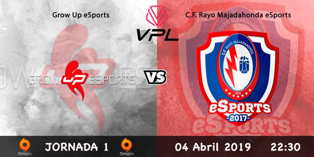 #Matchday <a href="/VPLglobal/">Virtualproleague</a> Jornada 1 #fifa19 #eSports⚽️

⏱️Jueves 4 Abril, 22:30h: 
    <a href="/growupesports/">Grow uP Esports</a> vs <a href="/RMajadaheSports/">Rayo Majadahonda eSports</a>

Esta noche nuestro equipo 💻#PC jugará el partido correspondiente a la primera jornada de la #InternationalLeague en busca de la victoria!

#VamosMiRayo ⚡️