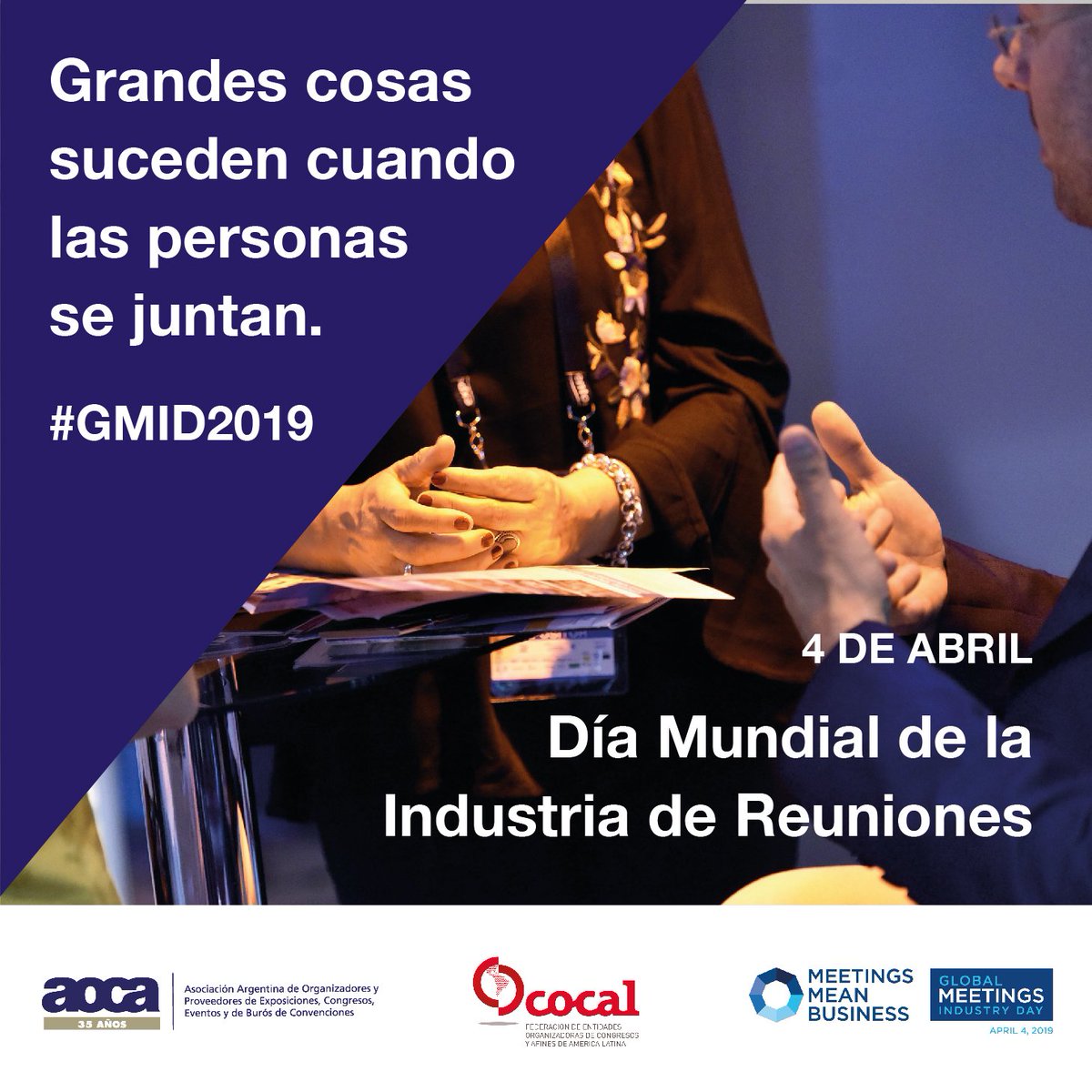 Hoy se conmemora el Día Mundial de la Industria de Reuniones, una actividad con gran impacto en las personas, los negocios y la economía. Se realizarán más de 200 eventos en 41 países ¡incluida la Argentina!
#GMID19 #aocaargentina #turismodereuniones #industriadereuniones