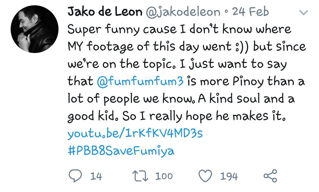 AerinTu's tweet photo. @fumfumfum3 did you know that Jako and Wil also campaigned for you while you were inside the house? Here are some of their tweets

#FUMIYAMinFumiShunBASE https://t.co/AnaBhUnZuz