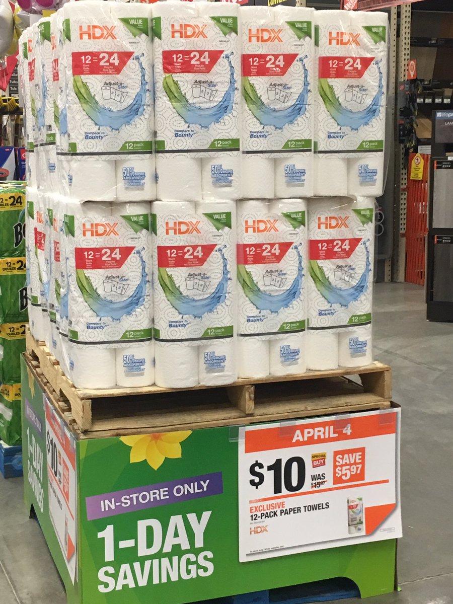 Ninisparkles's tweet photo. Hey Ithaca! Who’s ready for #SpringBlackFriday with our huge savings?! Today’s #DealoftheDay for 4/4/2019 is HDX 12-Pack paper Towels for $10. Save $5.97. Today only! #TwIthaca @vcmarz @DavidBalta4 @Frank_Ryczak @cwilmot81 https://t.co/1nbTE5PY2o