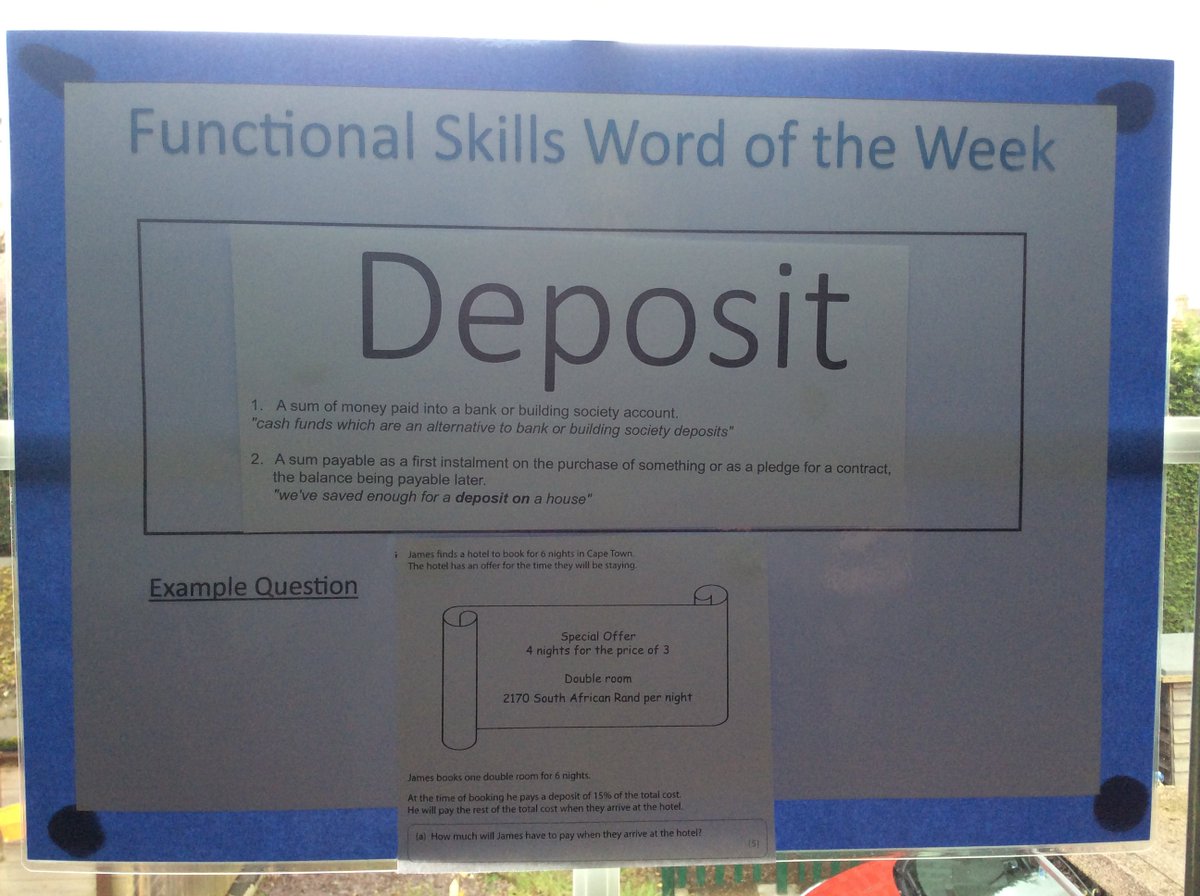 css_essex's tweet image. This weeks Functional Skills word of the week is ‘deposit’. We are sharing scenarios where you might pay a deposit, in preparation for the next round of Maths exams #CSSMaths #ThisisAP