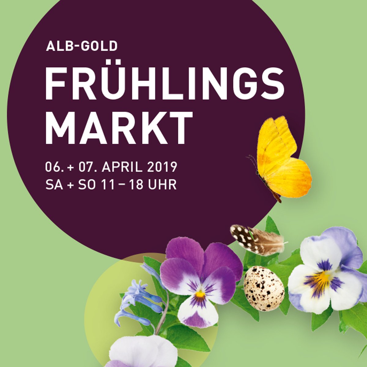 ALB-GOLD FRÜHLINGSMARKT 2019 🌿🌷
Kunsthandwerk, Kulinarik, Geschenk- und Dekorationsideen, Floristik. 
Saisonstart der Kräuter Welt.

Samstag, 06.04. + Sonntag, 07.04. jeweils von 11 – 18 Uhr
Der Eintritt ist wie immer frei – wir freuen uns auf euch! 😀 

bit.ly/2Vj0MJL