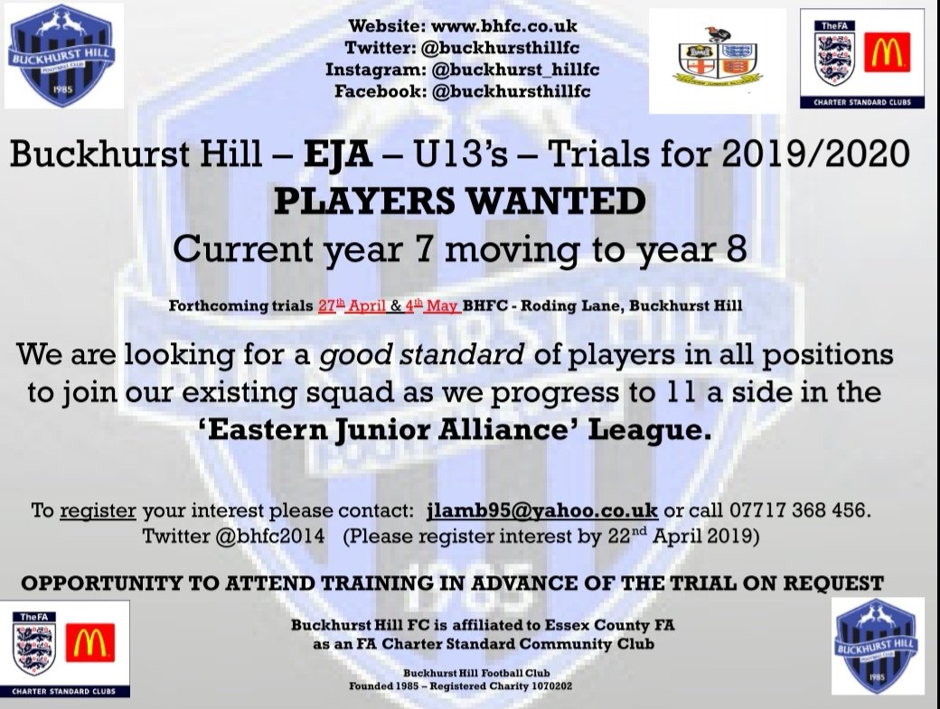 DavidDowling76's tweet photo. Players required for Eastern Junior Alliance league for next season 2019/2020.
Qualified coaches
Standard chartered community club
Growing Club with expansion plans
Get in touch to secure a place 👍👍⚽⚽ @bhfc2014 @EJALeague @ByersAlan @nathanblake7 @BHFC_1st https://t.co/m9GdjBVs9c