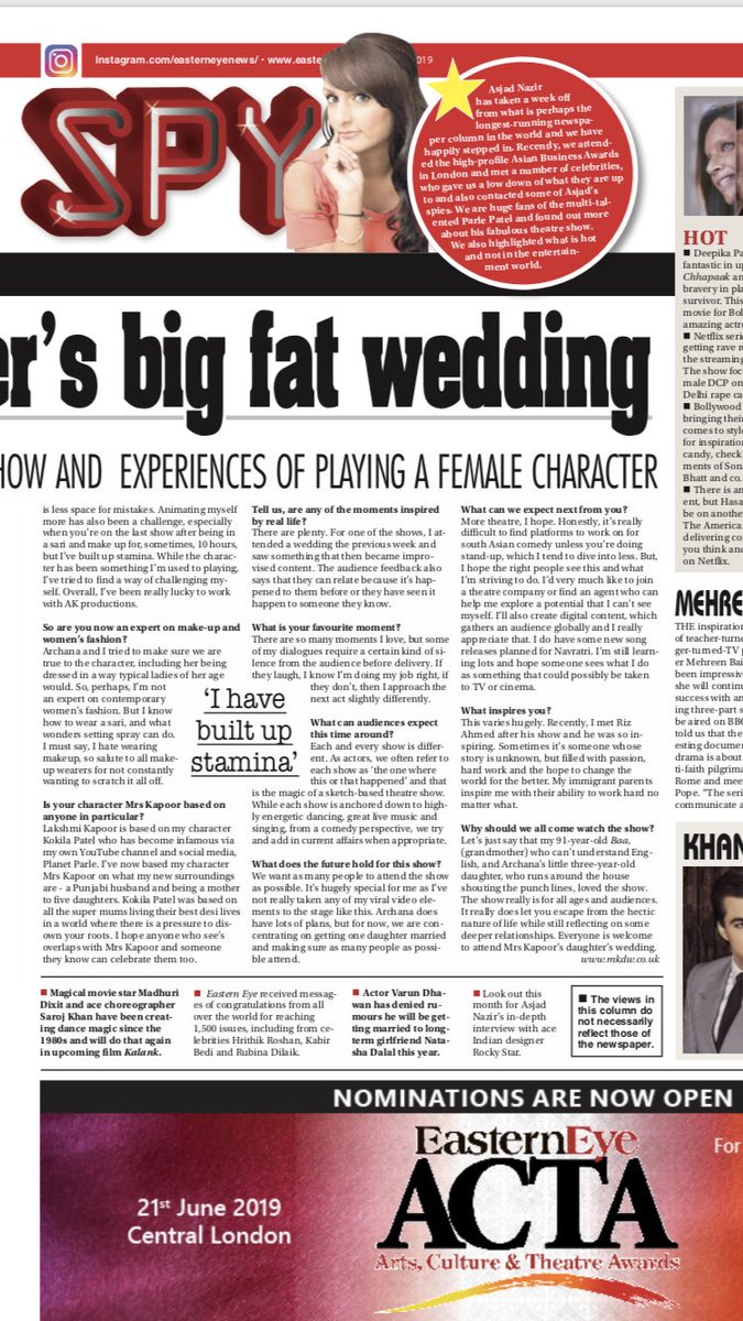 MitaMistry's tweet photo. Loved taking over @asjadnazir long running newspaper column with @PriyaMulji in @EasternEye this week featuring @planetParle @NaughtyBoyMusic @shaziamirza1 @thequeenmehreen @TherealNihal @bhaskerpatel and how TV star @momo_mohsin beat Bollywood &amp; more #MohsinKhan #yrkkh https://t.co/1kNkXyUUGc