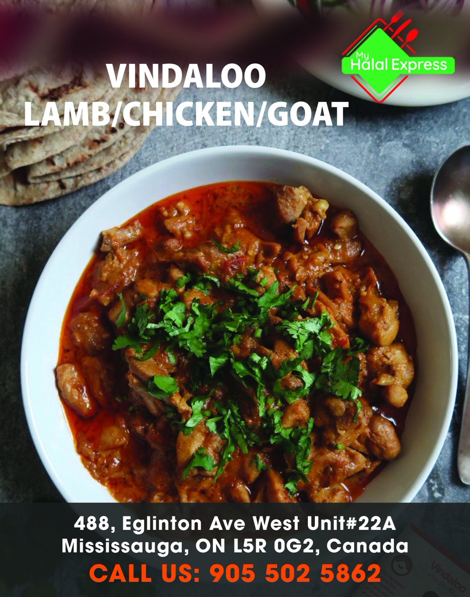 myhalalexpress's tweet photo. Try our "VINDALOO LAMB/CHICKEN/GOAT" dish. This yummy dish is Served with vinegar, sugar, ginger &amp; spices...
https://t.co/Ee6Uv8mslL
#halalfood #Canada #Mississauga #halalcuisine https://t.co/G2wxsi7R2C