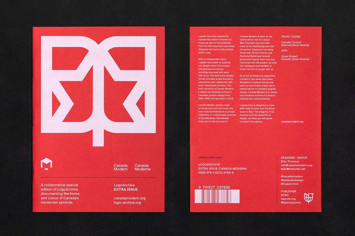 LogoArchive's tweet photo. LogoArchive Extra Issue – Canada modern features a booklet of Colorplan Bright Red with 6x white with black details.

Available now from @Counterprint 
https://t.co/nUCe88qwmD

Designer / Editor: @BlairThomson 
Publisher: @bpandopinion 
Print: @withprint 
Photo: @PipHaylerPhoto https://t.co/4DD71HJwme